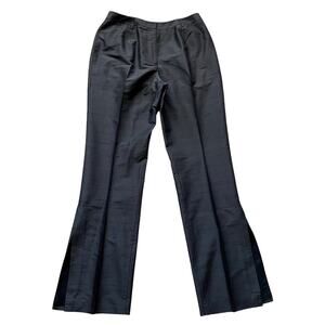 Vintage Black 100% Silk Dupioni Side Slit Straight Leg Pants 6